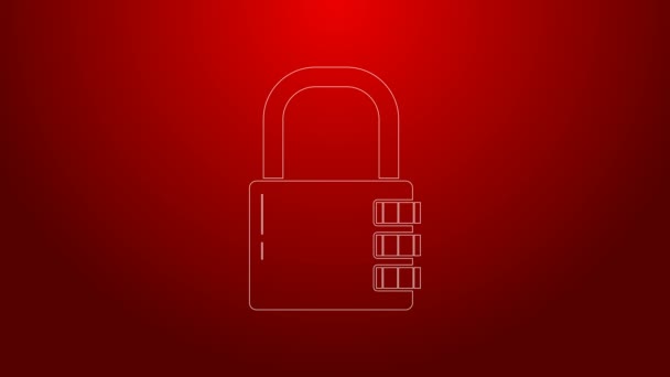 Green line Safe combination lock icon isolated on red background. Combination padlock. Security, safety, protection, password, privacy. 4K Video motion graphic animation — Stock Video