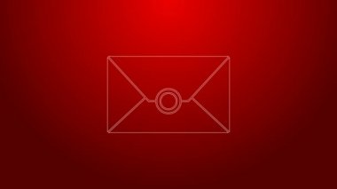 Yeşil çizgi Zarf simgesi kırmızı arkaplanda izole edildi. E- posta mektup sembolü. 4K Video hareketli grafik canlandırması