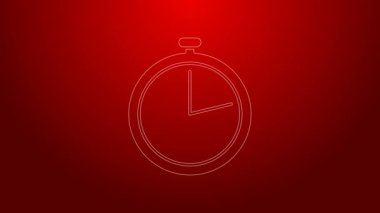 Yeşil çizgi Stopwatch simgesi kırmızı arkaplanda izole edildi. Zaman göstergesi. 4K Video hareketli grafik canlandırması
