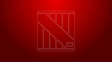 Yeşil çizgi tahta kutu simgesi kırmızı arkaplanda izole edildi. 4K Video hareketli grafik canlandırması