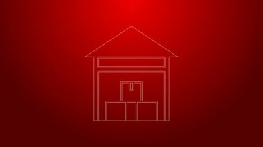 Yeşil çizgi Depo simgesi kırmızı arkaplanda izole edildi. 4K Video hareketli grafik canlandırması