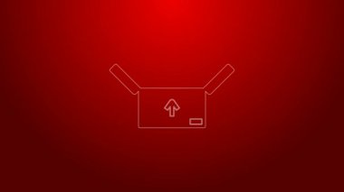 Kırmızı zemin üzerinde trafik sembolü simgesi olan yeşil çizgi karton kutu. Kutu, paket, paket işareti. Teslimat, ulaşım ve nakliye. 4K Video hareketli grafik canlandırması