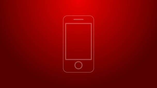 緑のライン赤い背景に隔離されたアプリの配信追跡アイコンと携帯電話。小包追跡。4Kビデオモーショングラフィックアニメーション — ストック動画