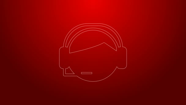 Ligne verte Homme avec une icône casque isolé sur fond rouge. Opérateur de soutien en contact. Concept pour centre d'appels, service d'assistance à la clientèle. Animation graphique de mouvement vidéo 4K — Video