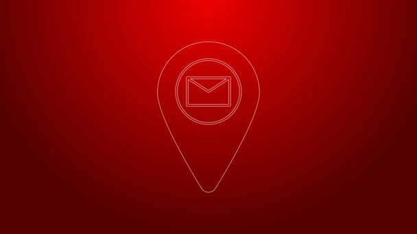 Zelená čára Zástupný znak na mapě papíru v perspektivě ikona izolované na červeném pozadí. Grafická animace pohybu videa 4K — Stock video