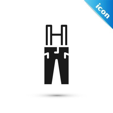 Beyaz arka planda izole edilmiş pantolon askısı simgesi olan gri pantolon. Vektör.