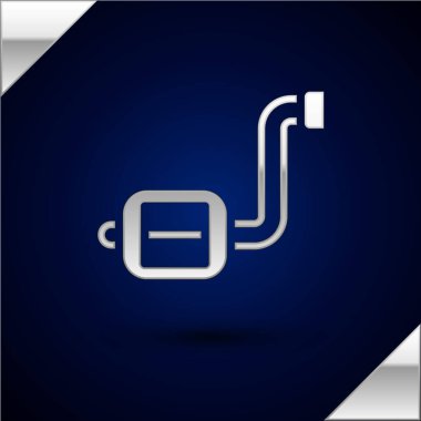 Koyu mavi arka planda izole edilmiş gümüş bisiklet pedalı ikonu. Vektör.