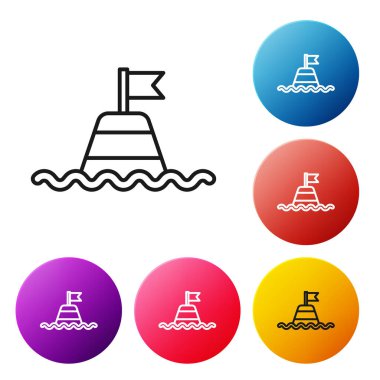 Beyaz arka planda izole edilmiş deniz ikonu üzerinde yüzen siyah şamandıra. Renkli daire düğmelerini ayarlayın. Vektör.