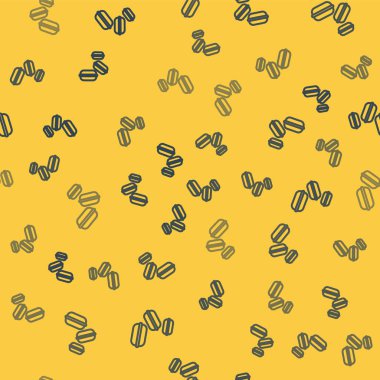 Mavi çizgi makarnalı kurabiye ikonu sarı arkaplandaki kusursuz deseni izole etti. Makarna tatlı fırın. Vektör.