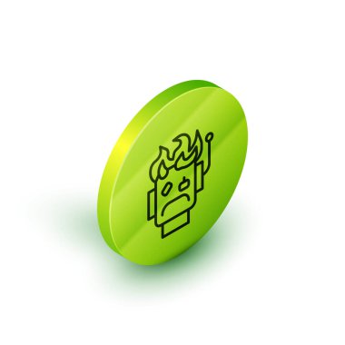 Beyaz arka planda izole edilmiş Isome çizgisi Robot simgesini yaktı. Yeşil daire düğmesi. Vektör.