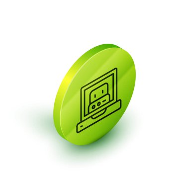 Beyaz arkaplanda izole edilmiş robot simgesi oluşturuluyor. Yapay zeka, makine öğrenme, bulut hesaplama. Yeşil daire düğmesi. Vektör.