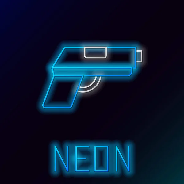 Brillante Línea Neón Pistola Pistola Icono Aislado Sobre Fondo Negro — Vector de stock