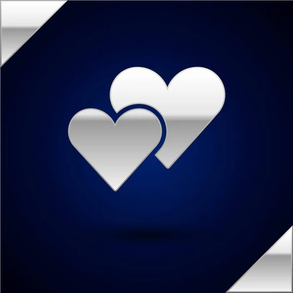 Icono Corazón Plata Aislado Sobre Fondo Azul Oscuro Símbolo Romántico — Vector de stock