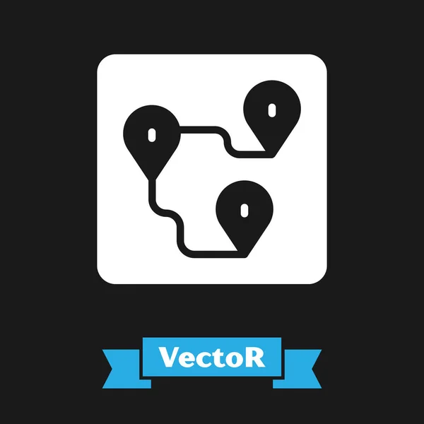 Icono Ubicación White Route Aislado Sobre Fondo Negro Señal Mapa — Vector de stock