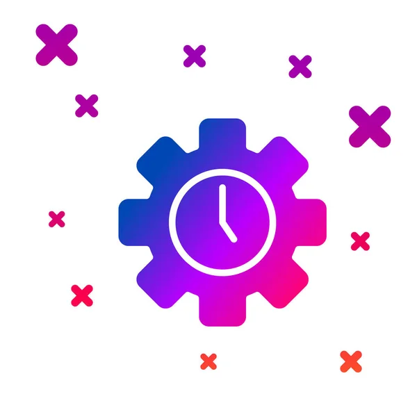 彩色时间管理图标隔离在白色背景上 时钟和齿轮的标志 生产力的象征 渐变的随机动态形状 — 图库矢量图片