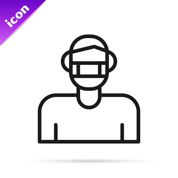 Ligne Noire Homme Visage Dans Une Icône Masque Protection Médicale — Image vectorielle