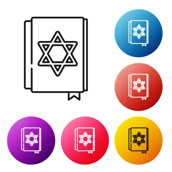 Black Line Jewish Torah Book Icon Isolated White Background Pentateuch — Stock Vector