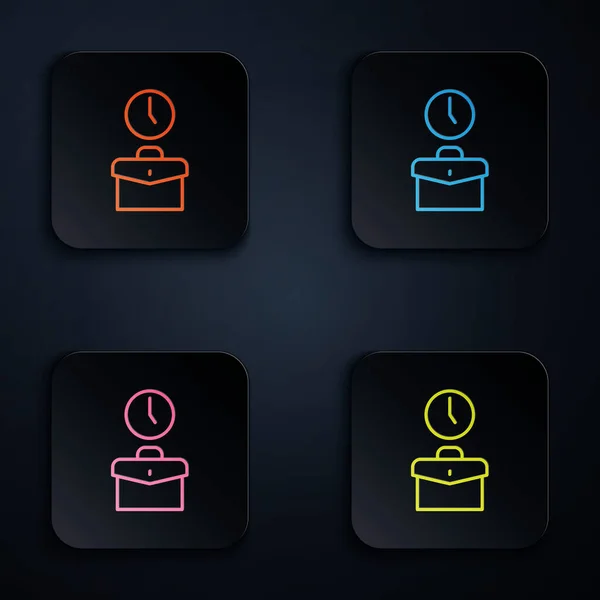 Farbige Neon Linie Arbeitszeitsymbol Isoliert Auf Schwarzem Hintergrund Büroangestellte Arbeitszeit — Stockvektor
