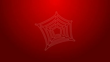 Yeşil çizgi Örümcek Ağı simgesi kırmızı arkaplanda izole edildi. Örümcek ağı işareti. Mutlu Cadılar Bayramı Partisi. 4K Video hareketli grafik canlandırması