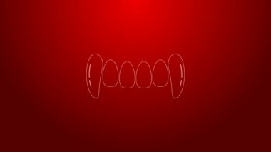 Kırmızı arkaplanda yeşil çizgi vampir dişi ikonu var. Mutlu Cadılar Bayramı Partisi. 4K Video hareketli grafik canlandırması