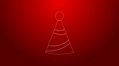 Yeşil çizgi Parti şapka simgesi kırmızı arkaplanda izole edildi. Doğum günü şapkası. 4K Video hareketli grafik canlandırması