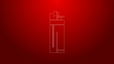 Yeşil çizgi aydınlatma simgesi kırmızı arkaplanda izole edildi. 4K Video hareketli grafik canlandırması