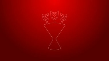 Kırmızı arkaplanda yeşil buket çiçek ikonu var. 4K Video hareketli grafik canlandırması