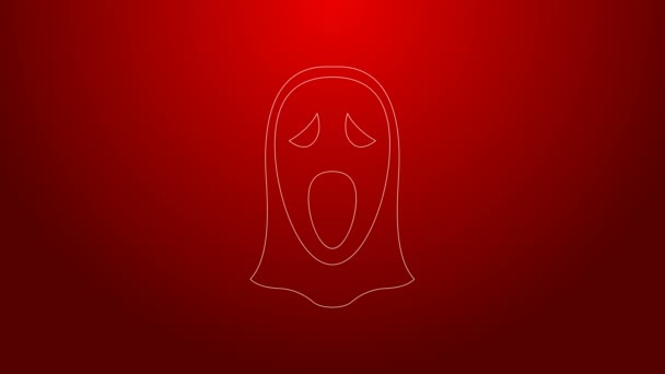 Linha verde Máscara fantasma engraçado e assustador para o ícone de Halloween isolado no fundo vermelho. Feliz festa de Halloween. Animação gráfica em movimento de vídeo 4K — Vídeo de Stock