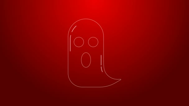 Línea verde Icono fantasma aislado sobre fondo rojo. Feliz fiesta de Halloween. Animación gráfica de vídeo 4K — Vídeos de Stock