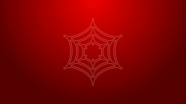Green line Spider web icon isolated on red background. Cobweb sign. Happy Halloween party. 4K Video motion graphic animation — Stock Video