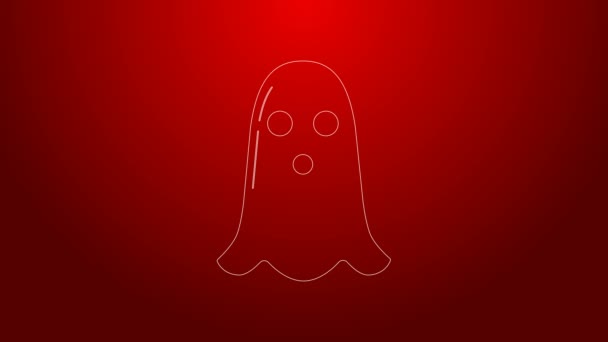 Zöld vonal Ghost ikon elszigetelt piros háttérrel. Boldog Halloween partit! 4K Videó mozgás grafikus animáció — Stock videók