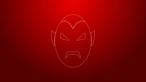 Línea verde Icono de vampiro aislado sobre fondo rojo. Feliz fiesta de Halloween. Animación gráfica de vídeo 4K — Vídeo de stock