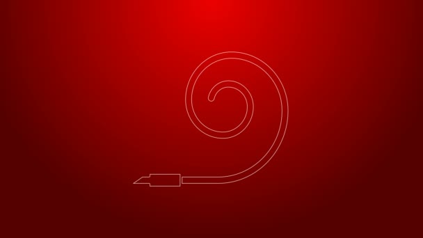 Green line Birthday party horn icon isolated on red background. 4K Video motion graphic animation — Stock Video