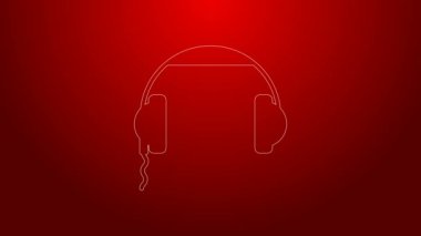 Kırmızı arkaplanda yeşil hat kulaklık simgesi var. Kulaklık işareti. Müzik, hizmet, iletişim ve operatör konsepti. 4K Video hareketli grafik canlandırması