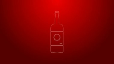 Kırmızı arkaplanda yeşil çizgi bira şişesi simgesi var. 4K Video hareketli grafik canlandırması