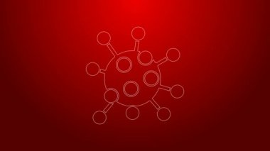 Kırmızı arkaplanda yeşil çizgi bakteri simgesi izole edildi. Bakteriler ve mikroorganizmalar, sebep olan mikroorganizma hastalıkları, hücre kanseri, mikrop, virüs, mantar. 4K Video hareketli grafik canlandırması