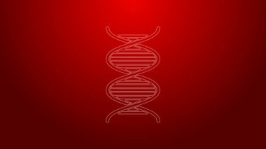 Kırmızı arkaplanda yeşil çizgi DNA sembolü izole edildi. 4K Video hareketli grafik canlandırması
