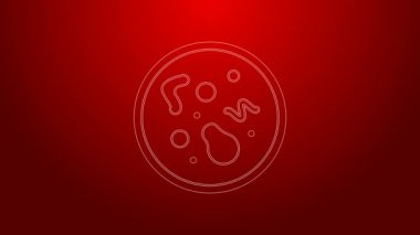 Kırmızı arkaplanda yeşil çizgi bakteri simgesi izole edildi. Bakteriler ve mikroorganizmalar, sebep olan mikroorganizma hastalıkları, hücre kanseri, mikrop, virüs, mantar. 4K Video hareketli grafik canlandırması