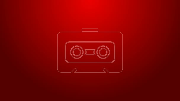 Zielona linia Ikona kasety Retro audio izolowana na czerwonym tle. 4K Animacja graficzna ruchu wideo — Wideo stockowe