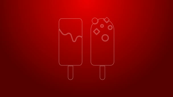 Línea verde Icono de helado aislado sobre fondo rojo. Dulce símbolo. Animación gráfica de vídeo 4K — Vídeos de Stock