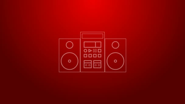 Green line Home stereo with two speakers icon isolated on red background. Music system. 4K Video motion graphic animation — Stock Video