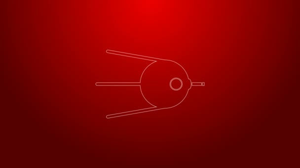 Green line Satellite icon isolated on red background. 4K Video motion graphic animation — Stock Video