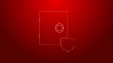 Yeşil hat. Kırmızı arkaplanda ikon izole edilmiş. Sigorta konsepti. Güvenlik, güvenlik, koruma, konsept koruma. 4K Video hareketli grafik canlandırması