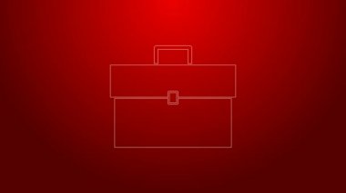 Kırmızı arkaplanda yeşil çizgi evrak çantası simgesi izole edildi. İş ilanı. İş portföyü. 4K Video hareketli grafik canlandırması