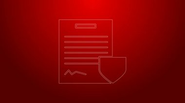 Yeşil çizgi sözleşmesi, kırmızı arka planda kalkan simgesi izole edildi. Sigorta konsepti. Güvenlik, güvenlik, koruma, konsept koruma. 4K Video hareketli grafik canlandırması