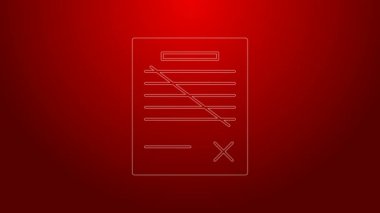 Kırmızı arkaplanda yeşil çizgi dosya simgesini sil. Reddedilmiş belge simgesi. Kağıt üzerinde çarmıh. 4K Video hareketli grafik canlandırması