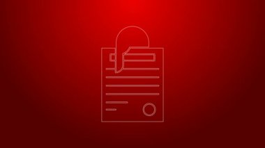 Kırmızı arkaplanda yeşil çizgi dosya ve ataç simgesi izole edildi. Kontrol listesi simgesi. İş konsepti. 4K Video hareketli grafik canlandırması