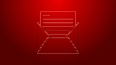 Kırmızı arkaplanda yeşil satır e- posta ve e- posta simgesi izole edildi. Zarf sembolü e-postası. E- posta kodu. 4K Video hareketli grafik canlandırması