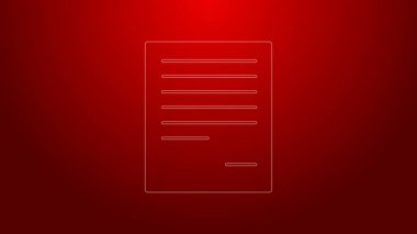Kırmızı arkaplanda yeşil çizgi belge simgesi izole edildi. Dosya simgesi. Kontrol listesi simgesi. İş konsepti. 4K Video hareketli grafik canlandırması
