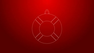 Yeşil çizgi Lifebuoy simgesi kırmızı arkaplanda izole edildi. Can simidi sembolü. 4K Video hareketli grafik canlandırması